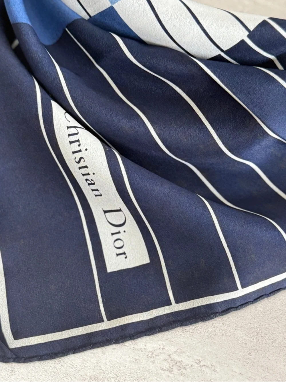 Dior Navy Blue, Light Blue & Green Striped Silk Scarf - Picture 5 of 8